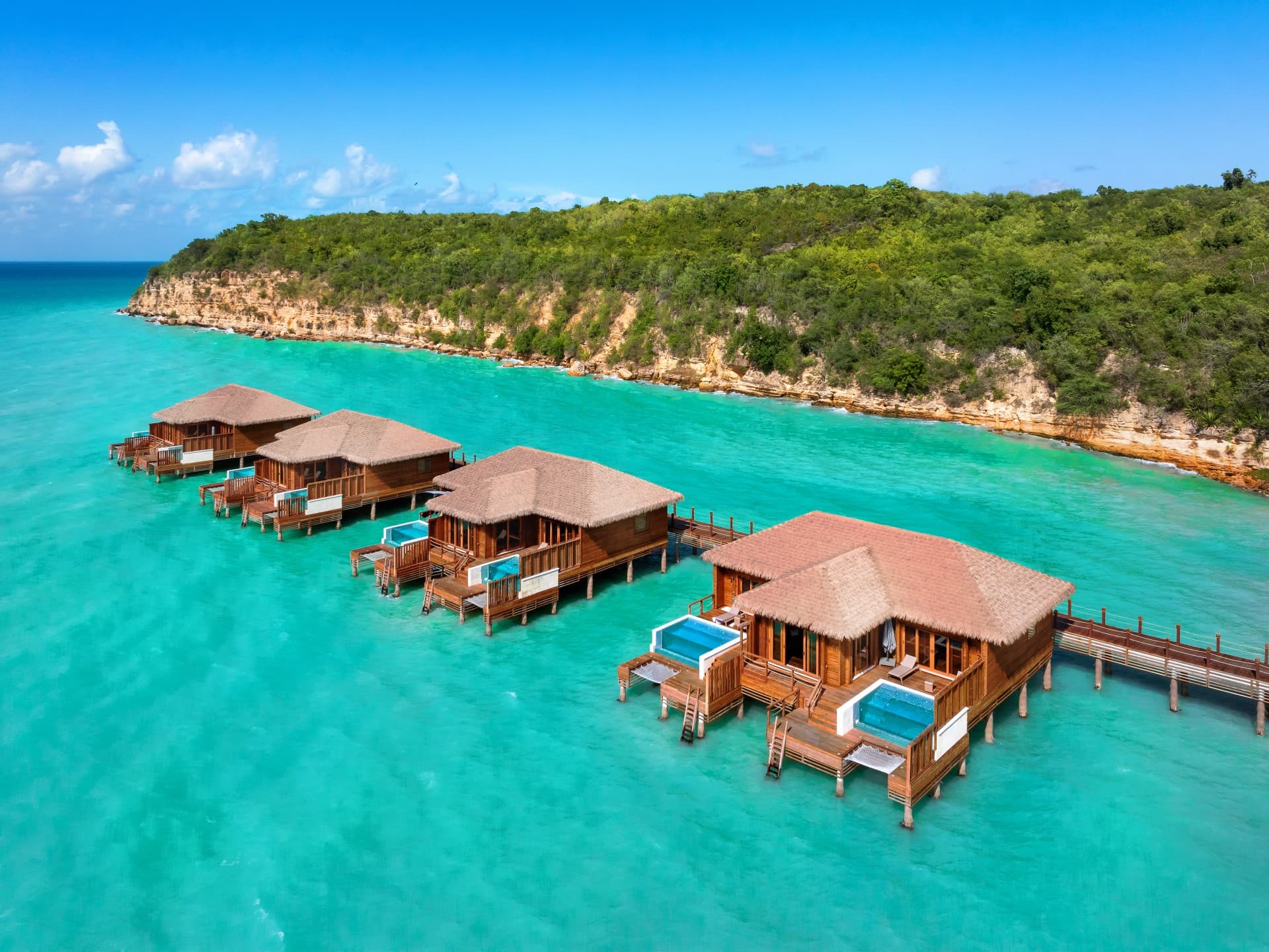 Chairman Overwater Bungalows over Deep Bay at Royalton Antigua