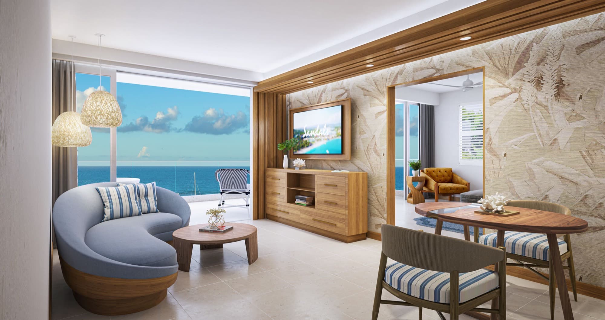 A suite living room at Sandals Dunn’s River