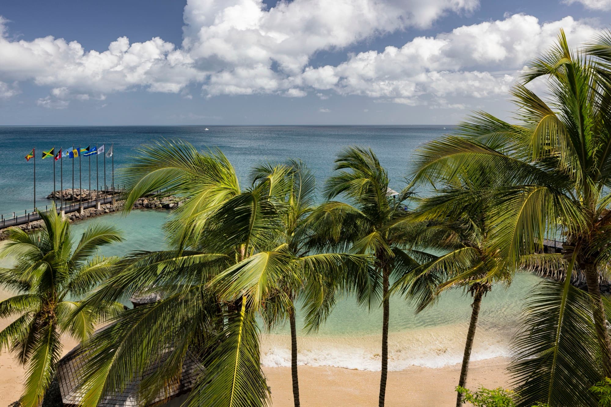 Palm-lined beach at Sandals Grenada