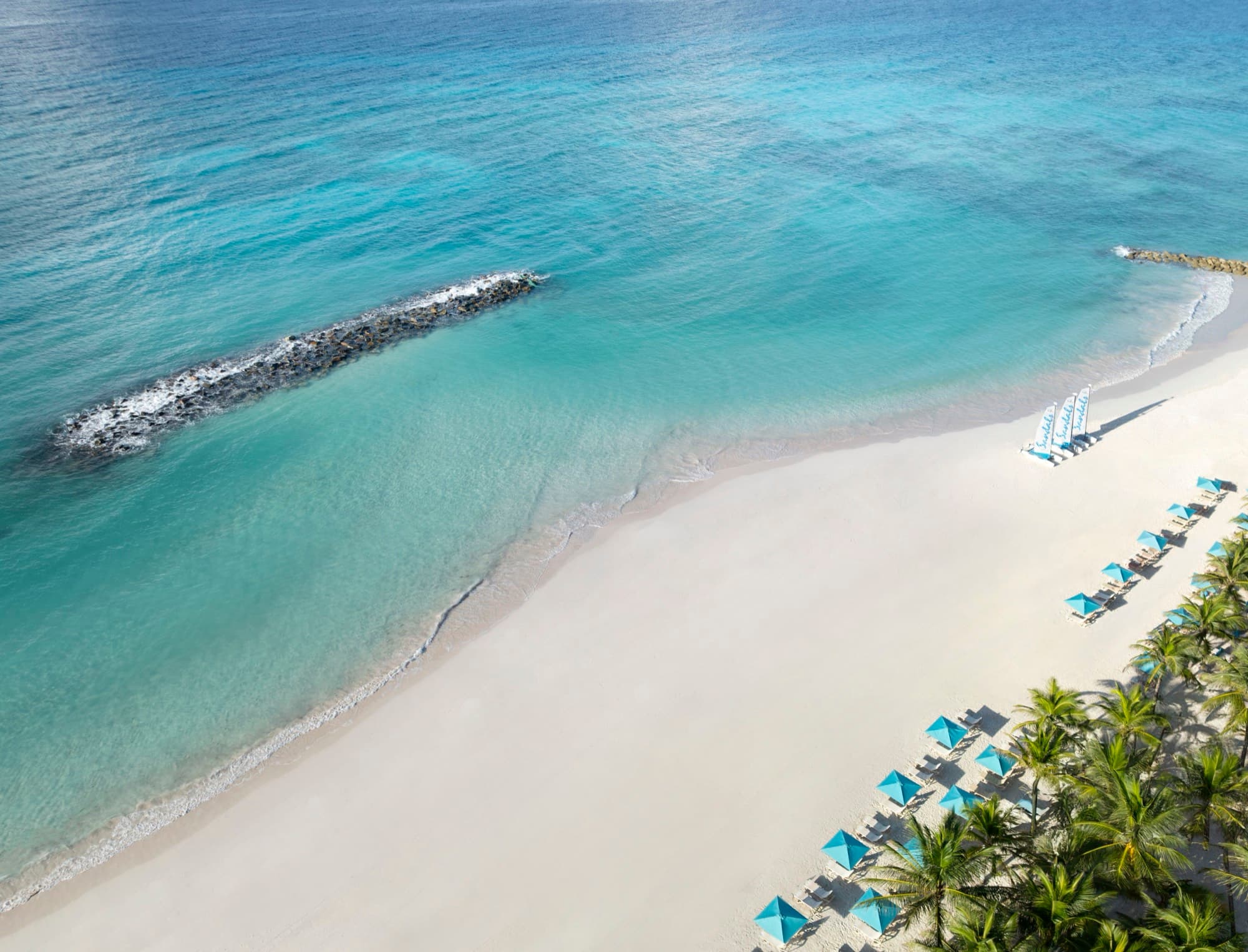 The beach at Sandals Barbados from above
