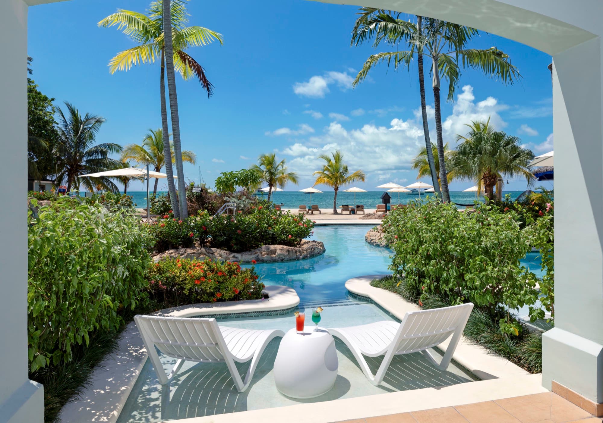 A swim-up suite terrace at Sandals Negril