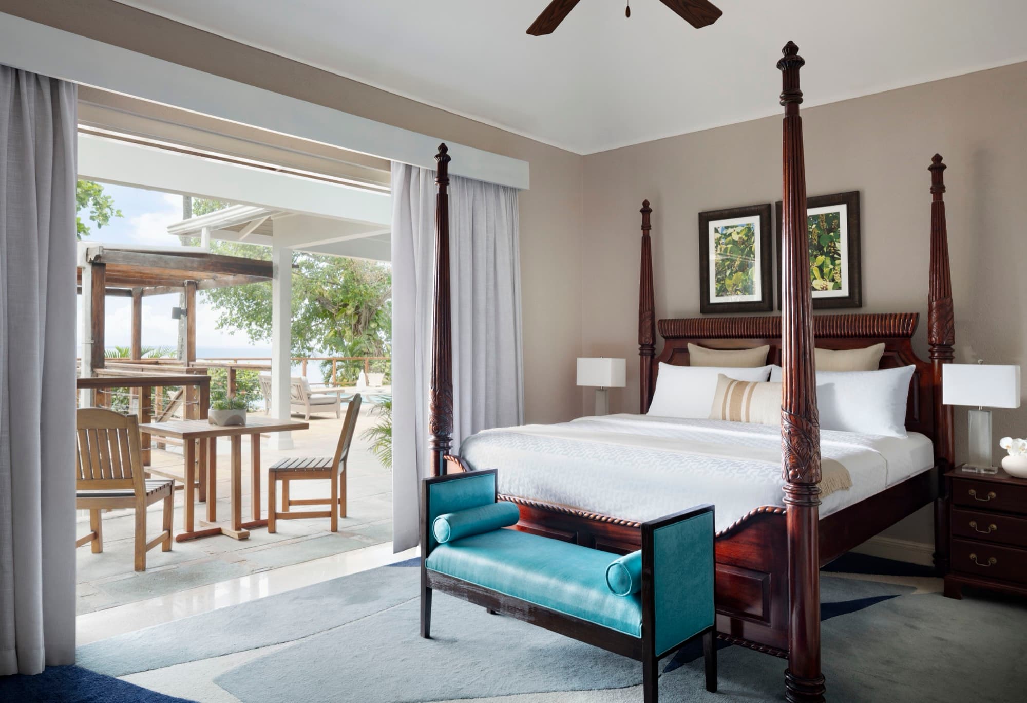 A villa bedroom at Sandals Royal Plantation